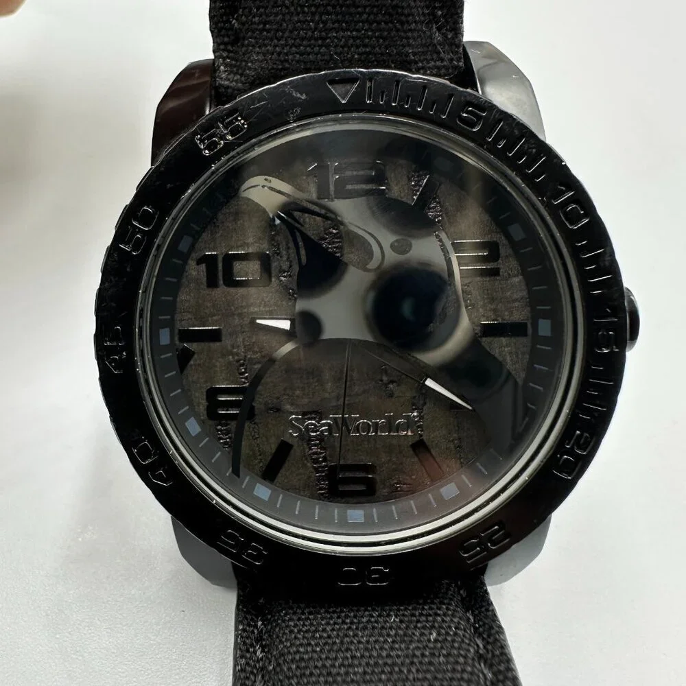 Sprout Seaworld Watch Women Black Penguin Dial Organic Cotton Band New Battery
